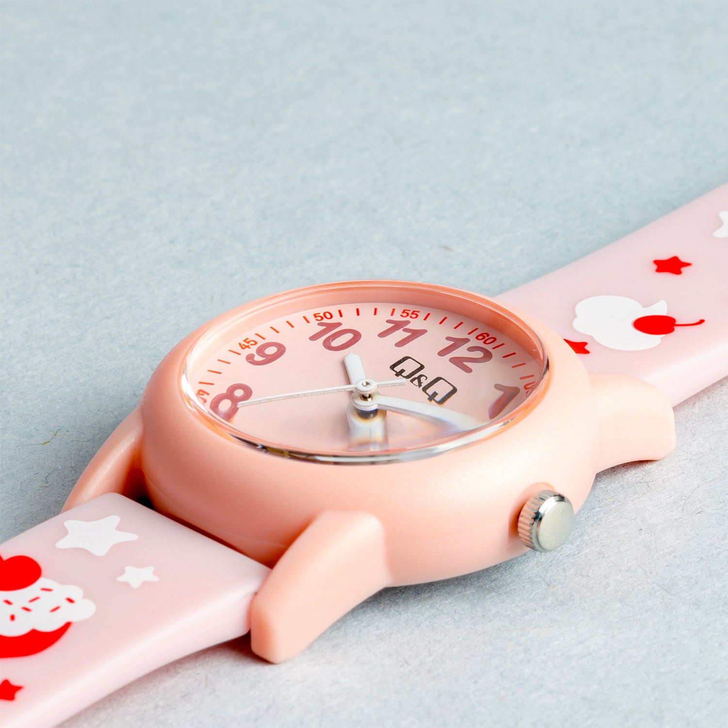 Q&Q QQ V22A-001VY ピンク ピンク文字盤 アナログ キッズ 腕時計 斜め