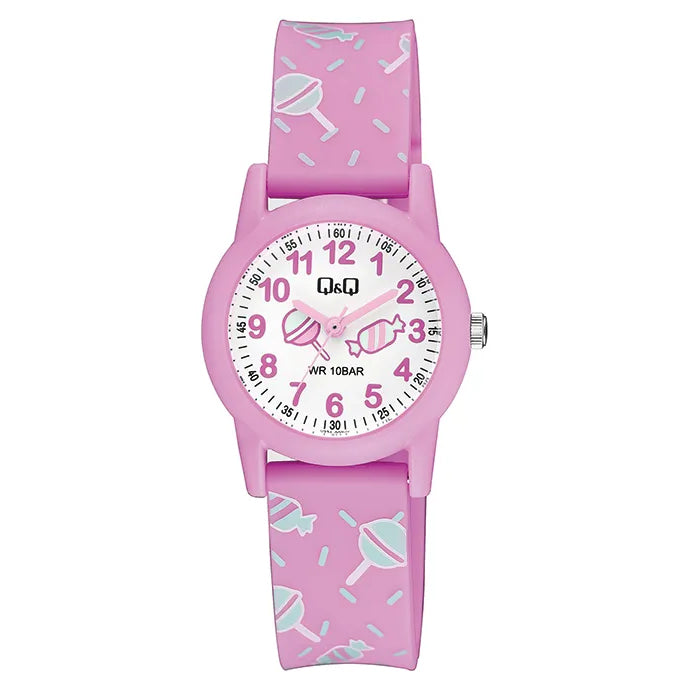 Q&Q QQ V22A-003VY ピンク ホワイト文字盤 アナログ キッズ 腕時計