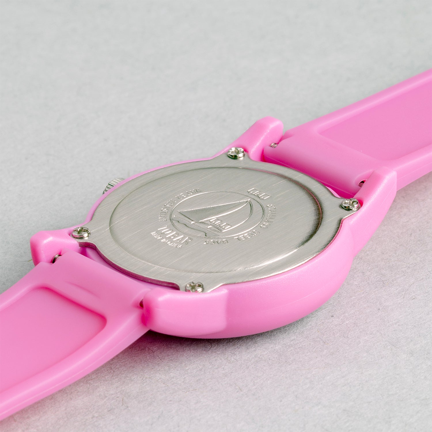 Q&Q QQ V22A-003VY ピンク ホワイト文字盤 アナログ キッズ 腕時計 ケースバック