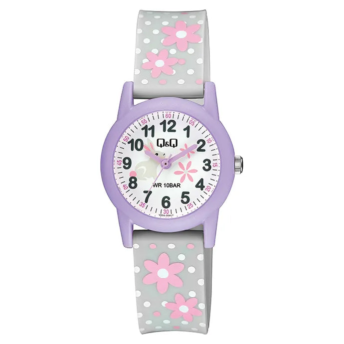 Q&Q QQ V22A-004VY グレー ホワイト文字盤 アナログ キッズ 腕時計