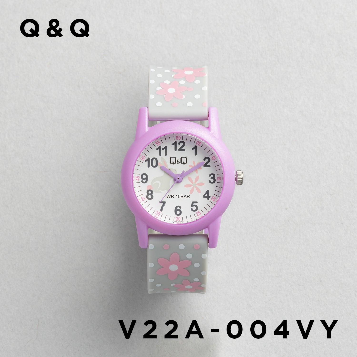 Q&Q QQ V22A-004VY グレー ホワイト文字盤 アナログ キッズ 腕時計 正面