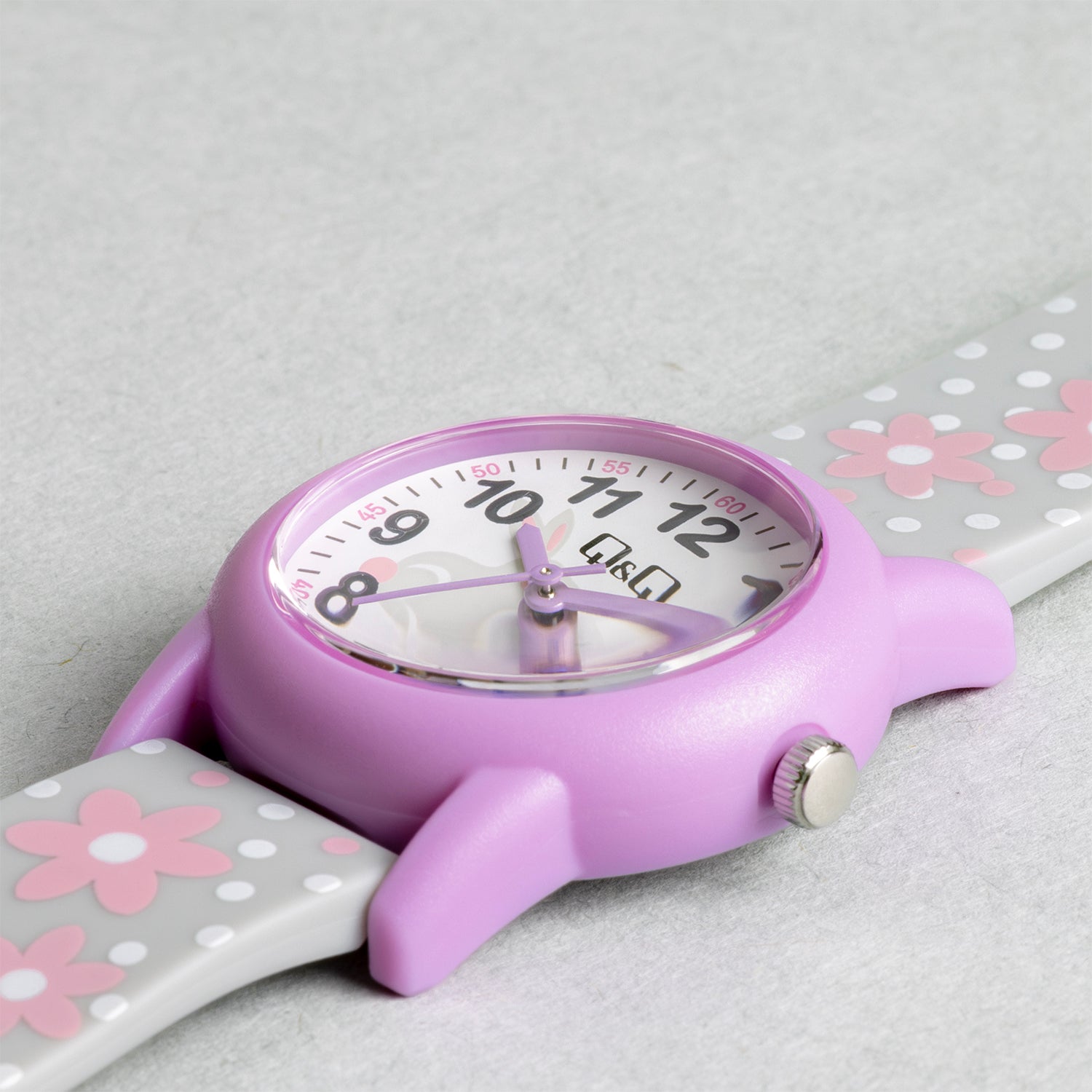 Q&Q QQ V22A-004VY グレー ホワイト文字盤 アナログ キッズ 腕時計 斜め