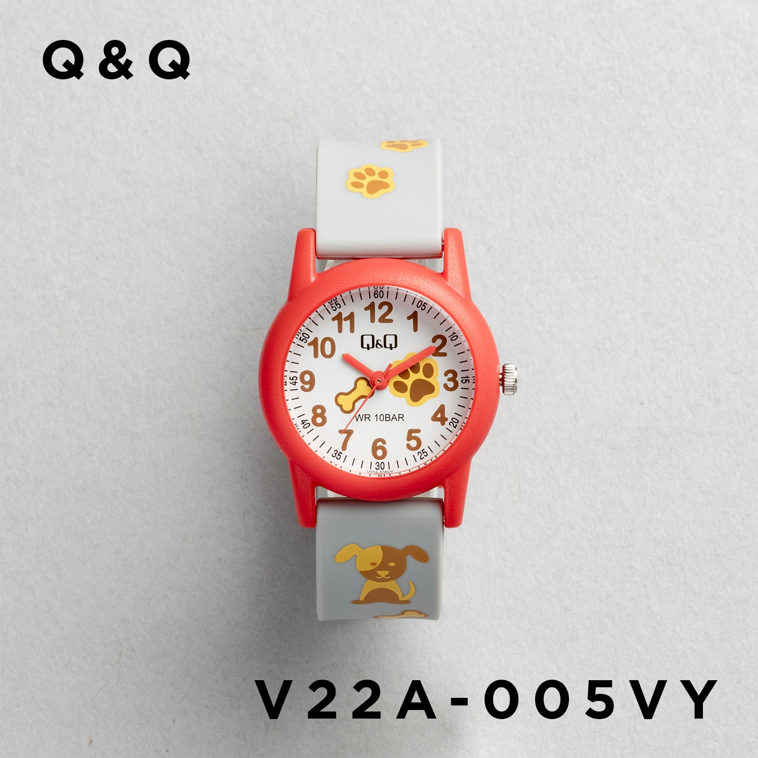 Q&Q QQ V22A-005VY グレー ホワイト文字盤 アナログ キッズ 腕時計 正面