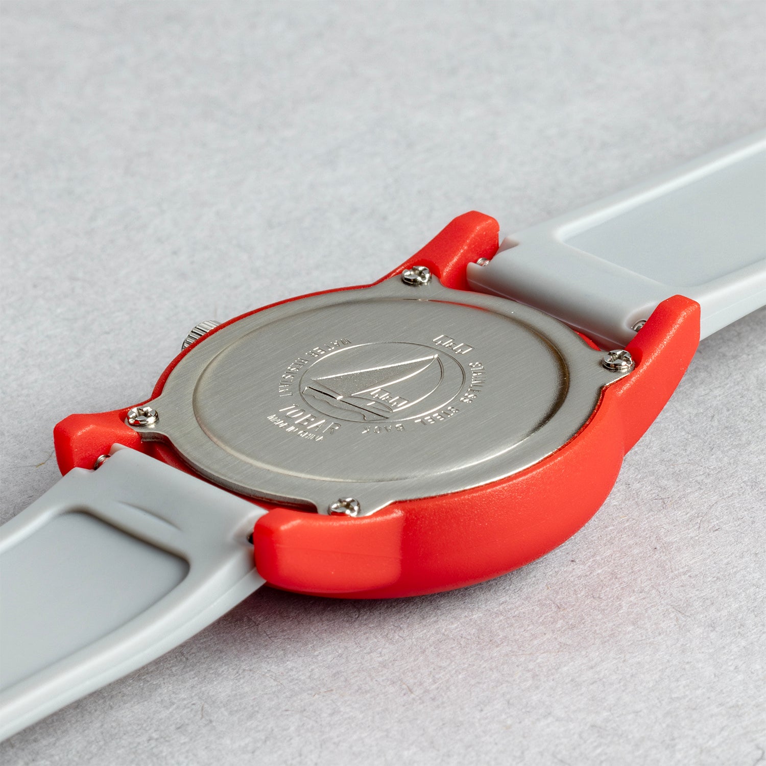 Q&Q QQ V22A-005VY グレー ホワイト文字盤 アナログ キッズ 腕時計 ケースバック