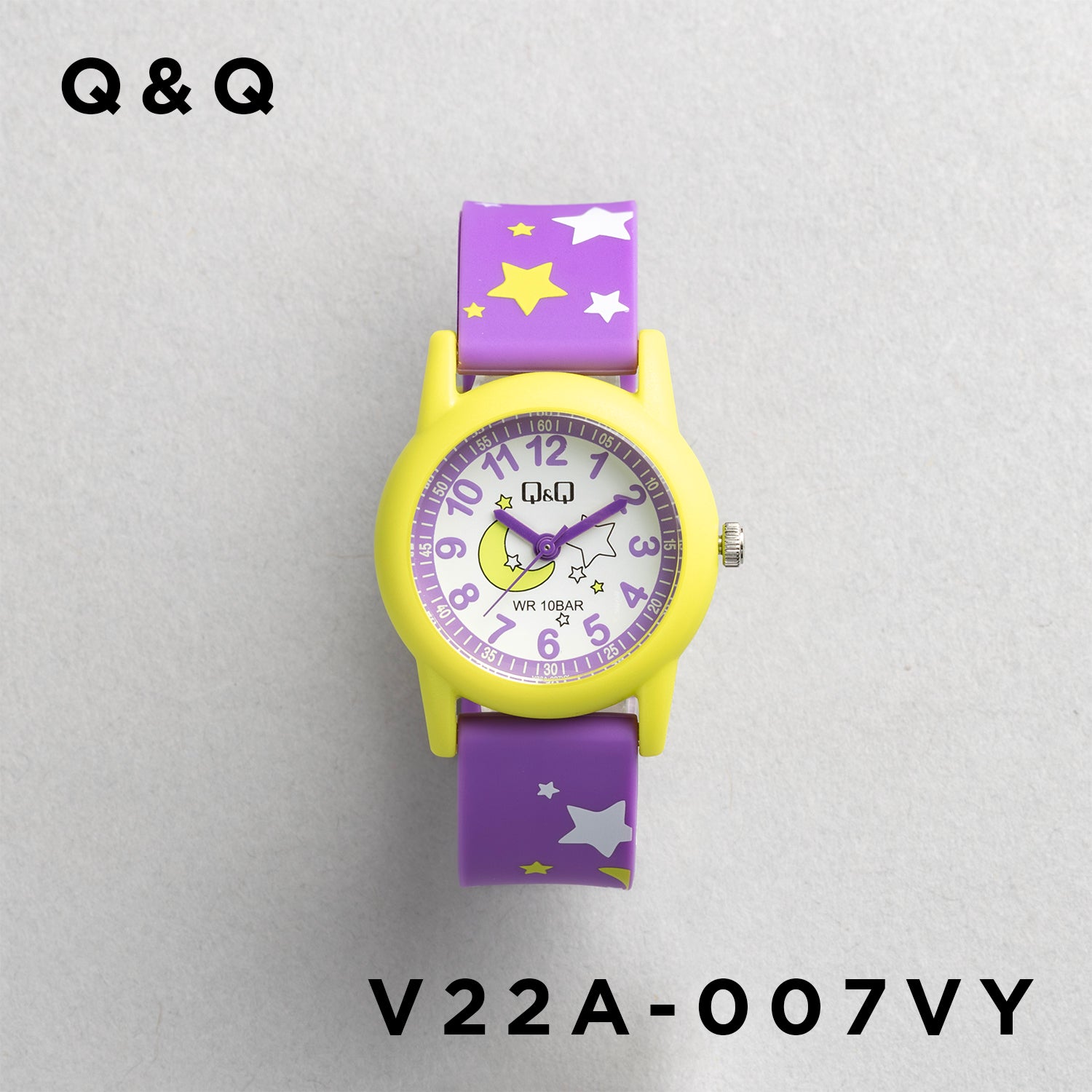 Q&Q QQ V22A-007VY パープル ホワイト文字盤 アナログ キッズ 腕時計 正面