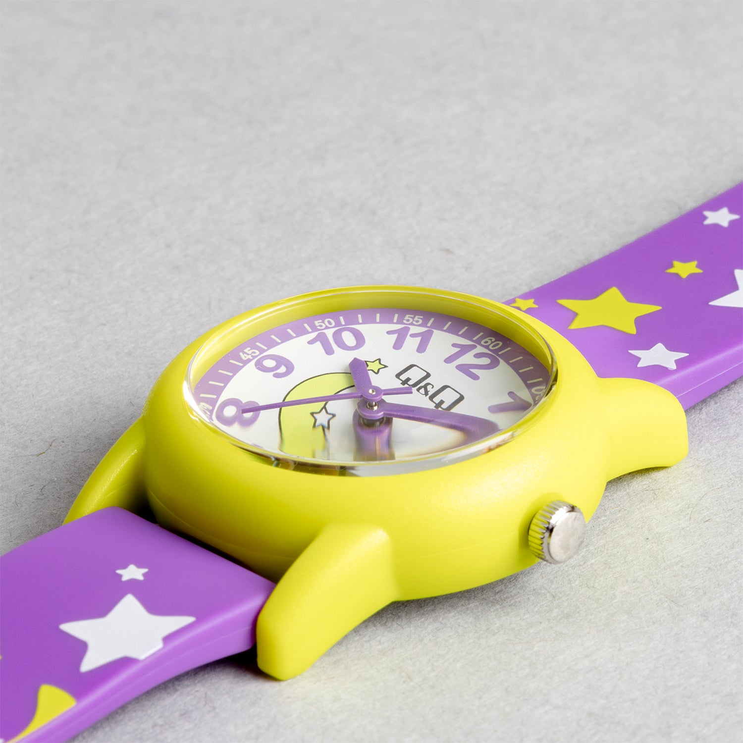 Q&Q QQ V22A-007VY パープル ホワイト文字盤 アナログ キッズ 腕時計 斜め