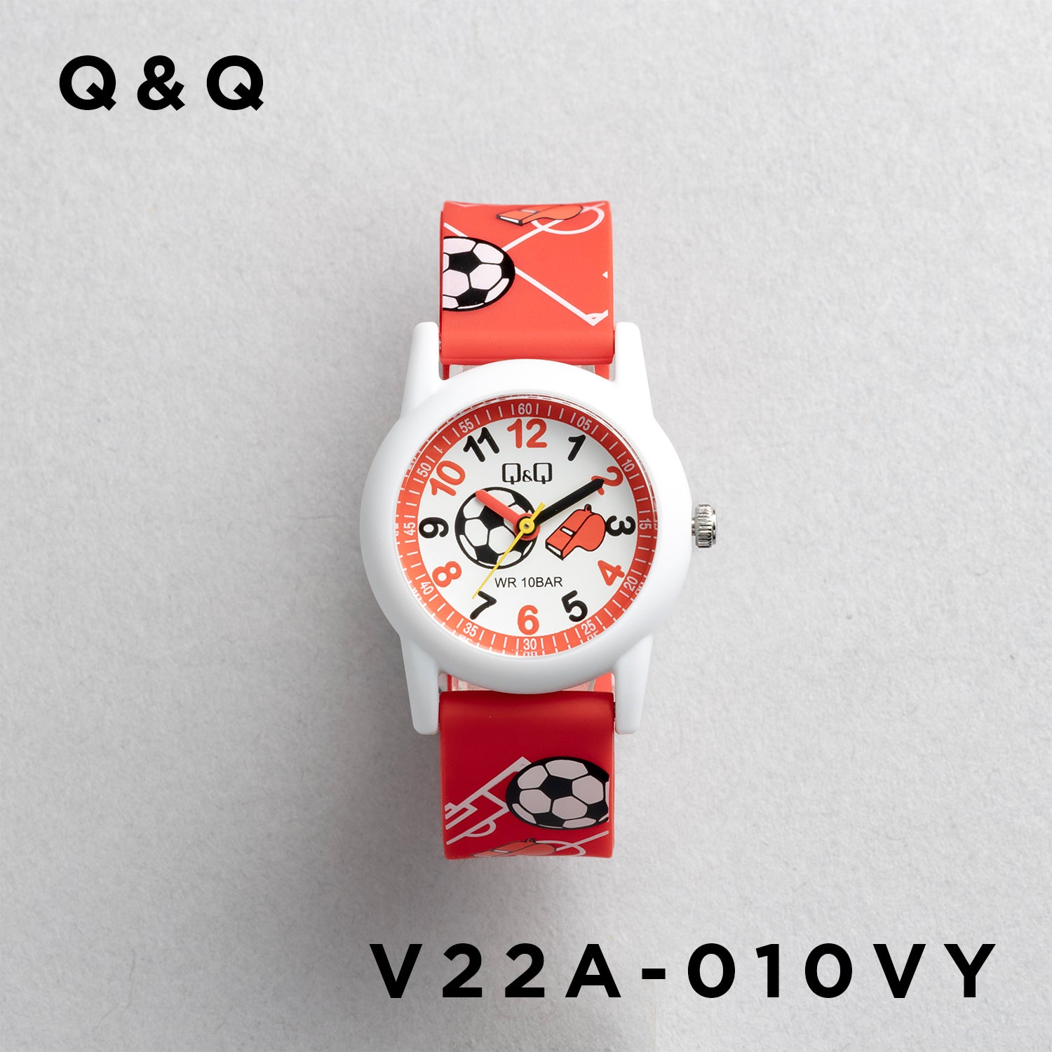 Q&Q QQ V22A-010VY レッド ホワイト文字盤 アナログ キッズ 腕時計 正面