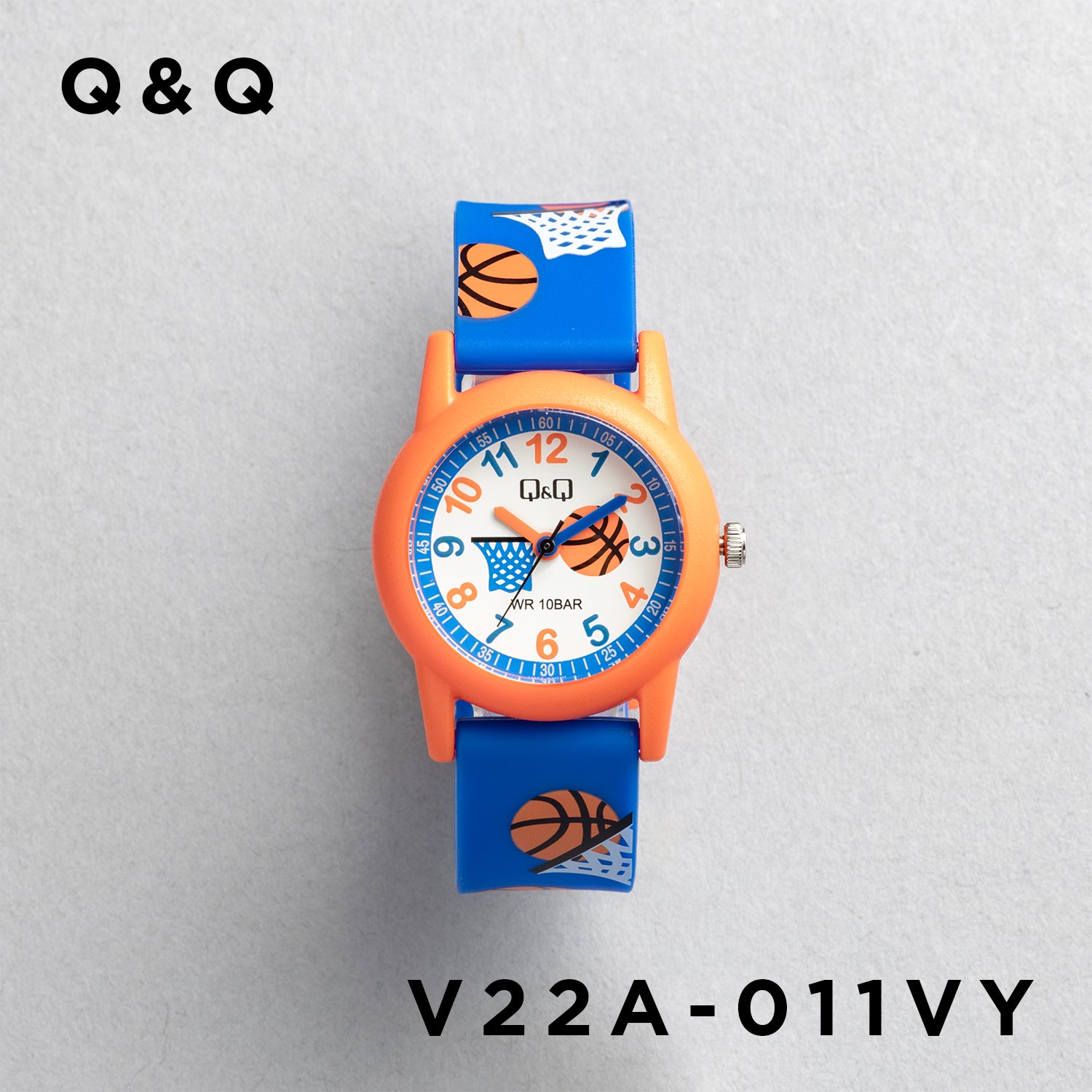 Q&Q QQ V22A-011VY ブルー ホワイト文字盤 アナログ キッズ 腕時計 正面