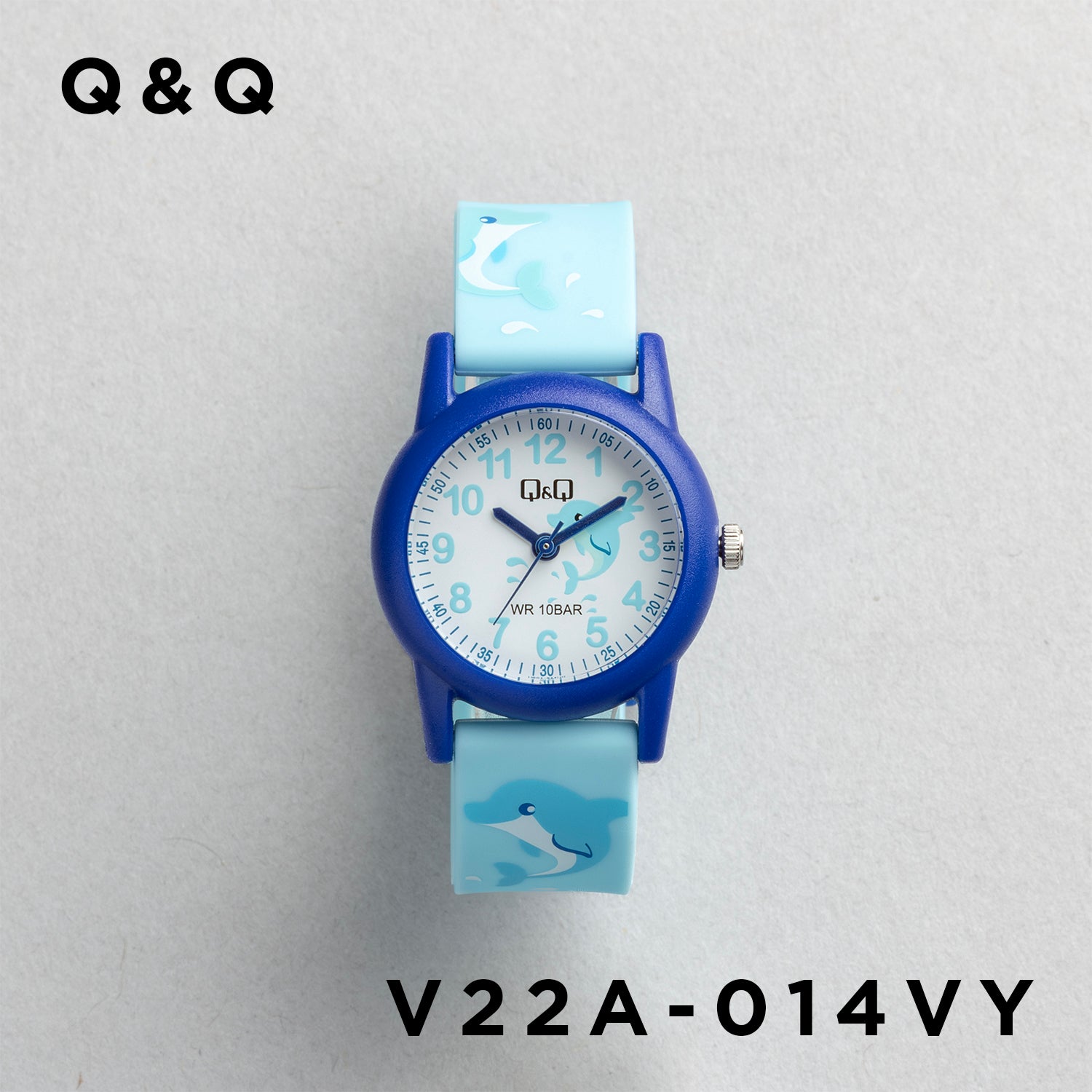 Q&Q QQ V22A-014VY ブルー ホワイト文字盤 アナログ キッズ 腕時計 正面