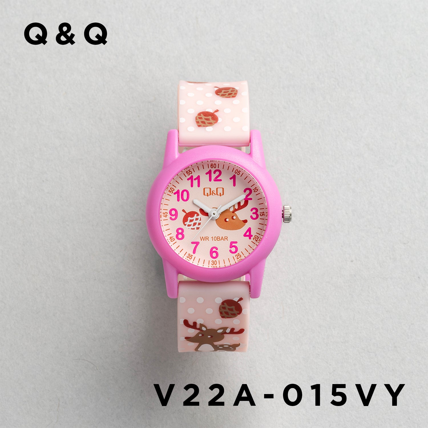 Q&Q QQ V22A-015VY ピンク ピンク文字盤 アナログ キッズ 腕時計 正面