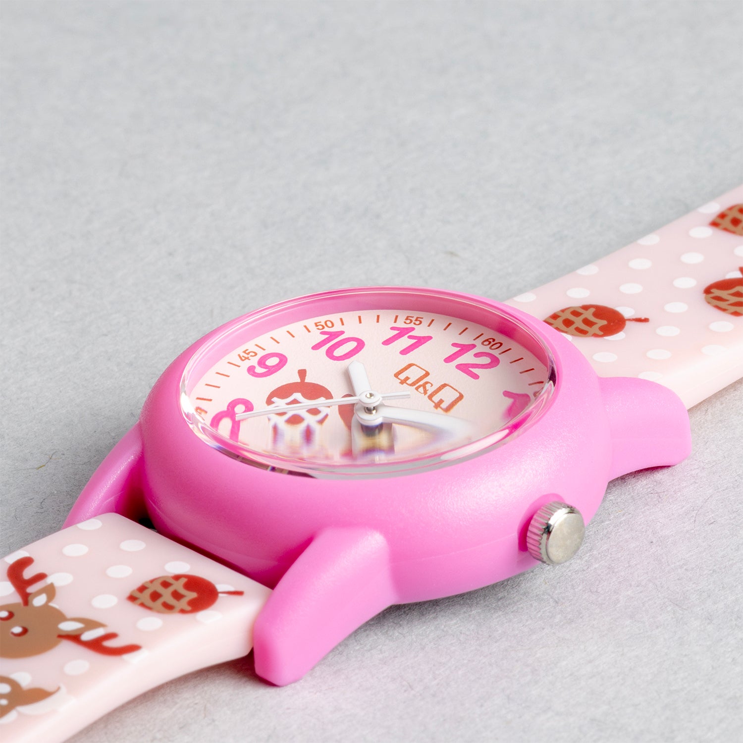 Q&Q QQ V22A-015VY ピンク ピンク文字盤 アナログ キッズ 腕時計 斜め