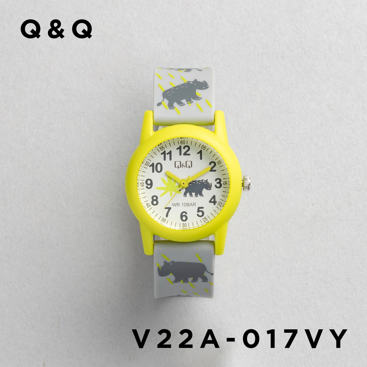 Q&Q QQ V22A-017VY グレー ホワイト文字盤 アナログ キッズ 腕時計 正面
