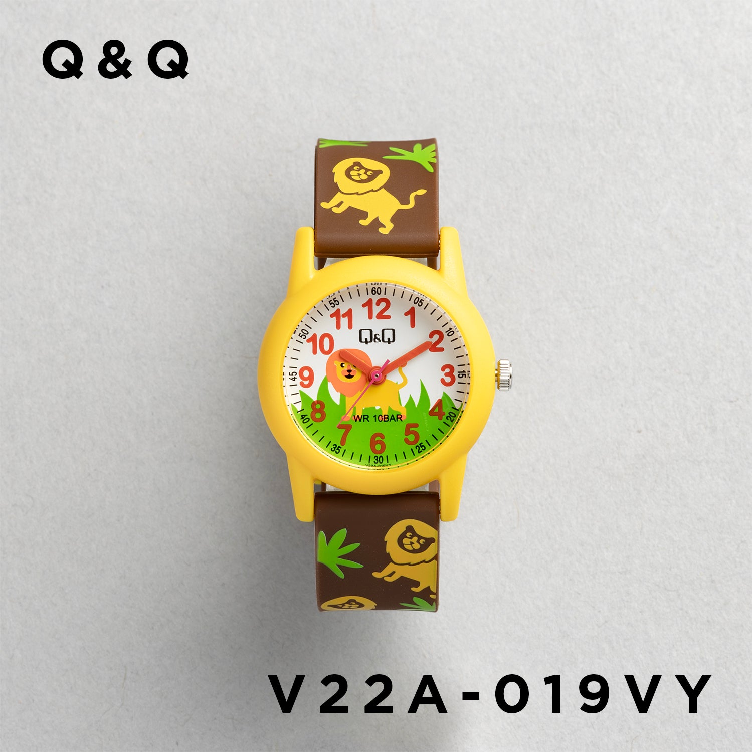 Q&Q QQ V22A-019VY ブラウン ホワイト文字盤 アナログ キッズ 腕時計 正面