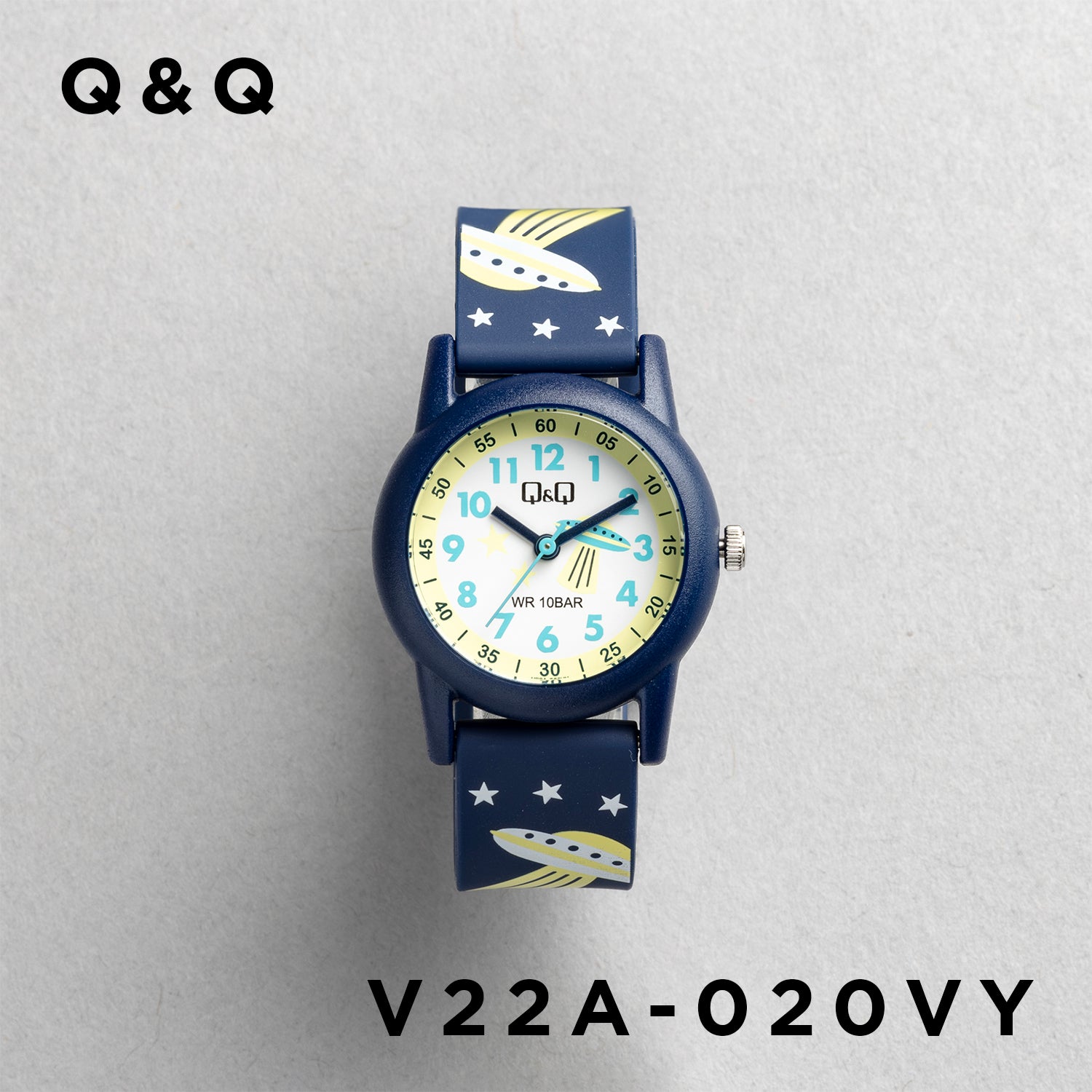 Q&Q QQ V22A-020VY ネイビー ホワイト文字盤 アナログ キッズ 腕時計 正面