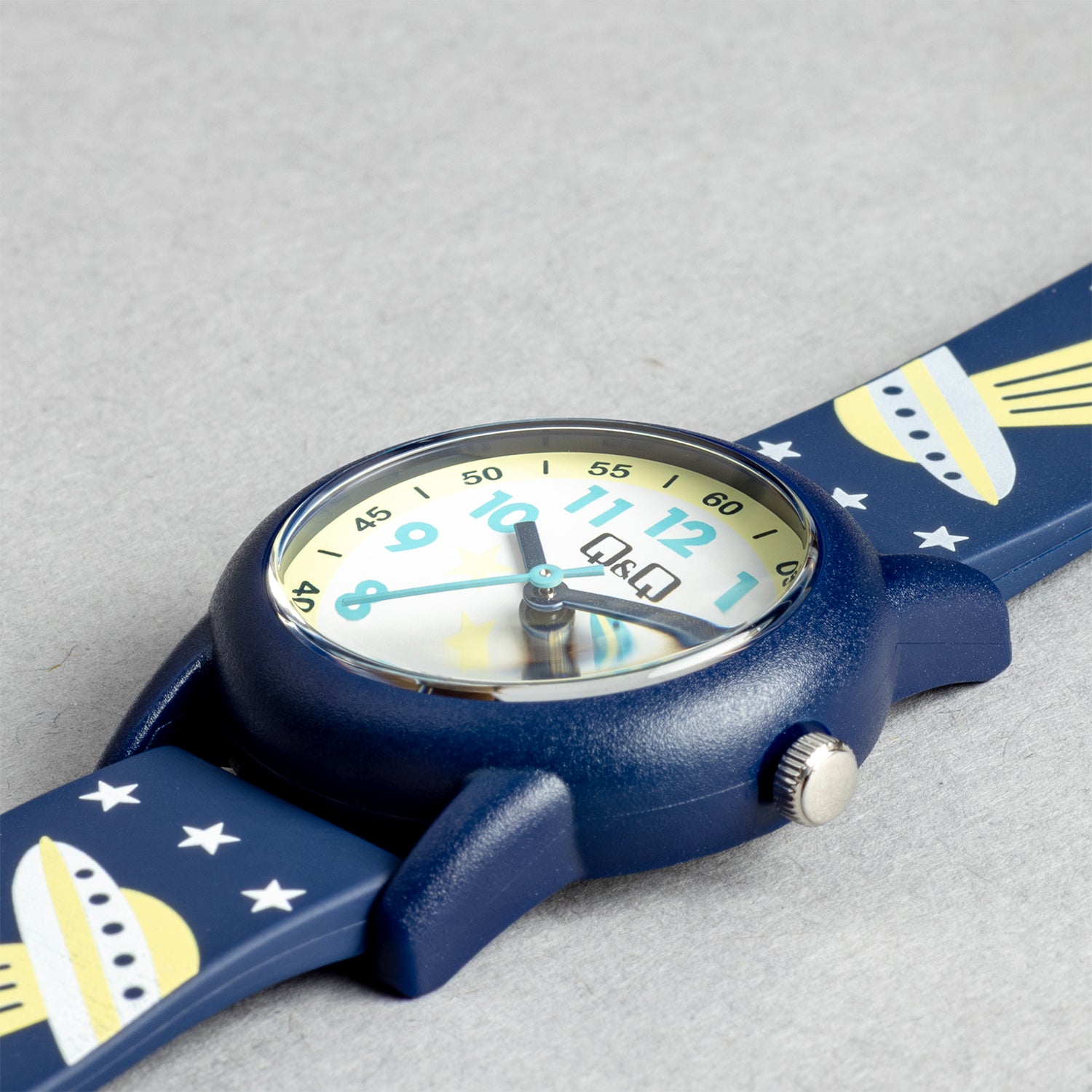 Q&Q QQ V22A-020VY ネイビー ホワイト文字盤 アナログ キッズ 腕時計 斜め