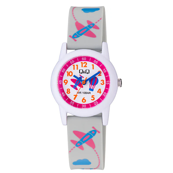 Q&Q QQ V22A-021VY グレー ホワイト文字盤 アナログ キッズ 腕時計