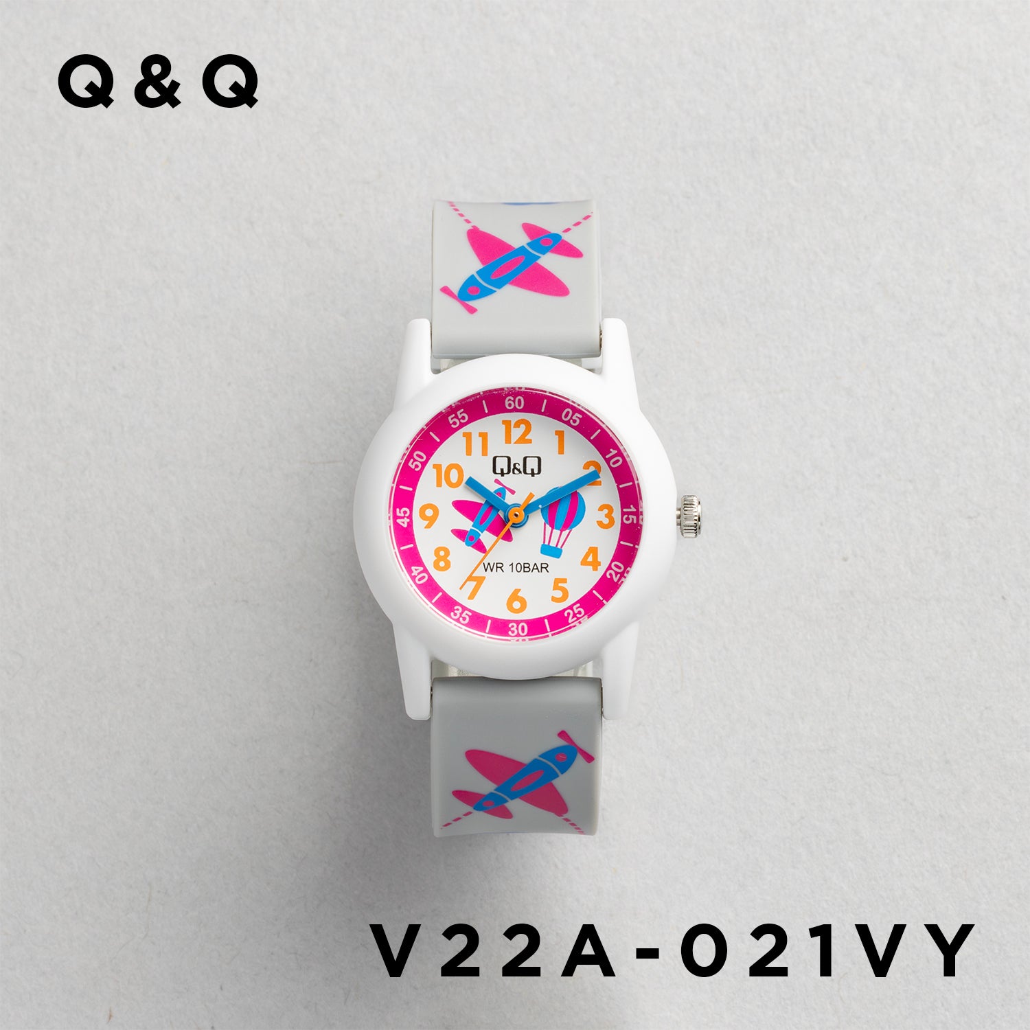 Q&Q QQ V22A-021VY グレー ホワイト文字盤 アナログ キッズ 腕時計 正面