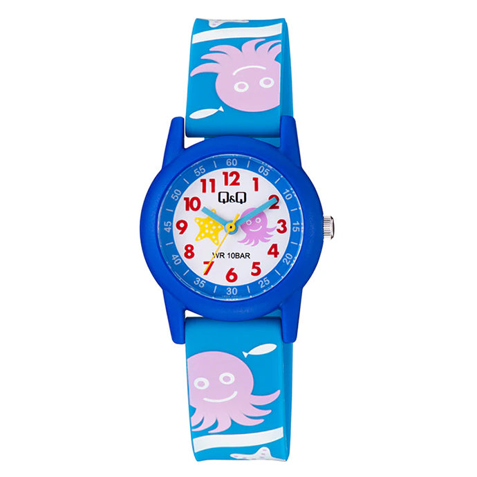Q&Q QQ V22A-022VY ブルー ホワイト文字盤 アナログ キッズ 腕時計