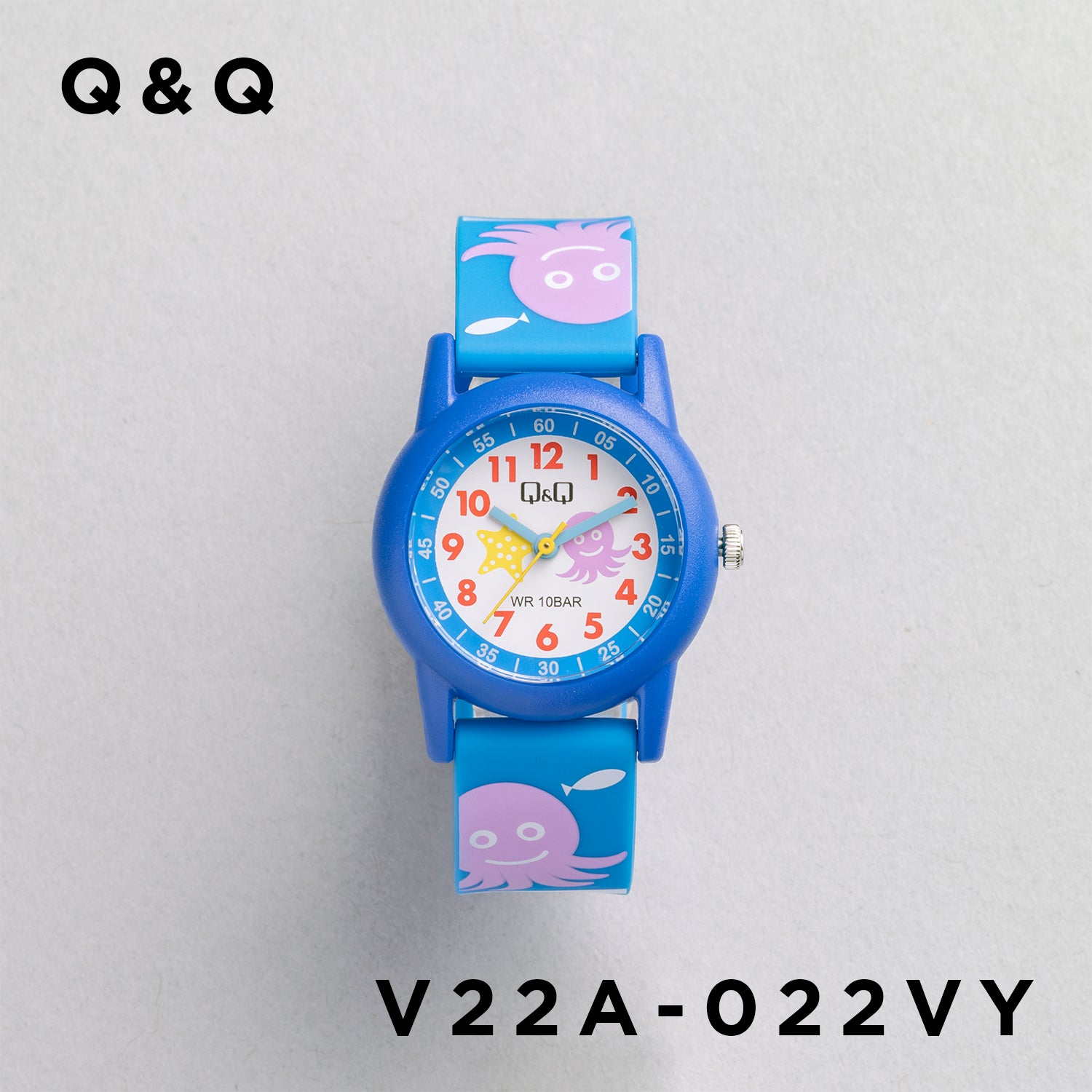 Q&Q QQ V22A-022VY ブルー ホワイト文字盤 アナログ キッズ 腕時計 正面
