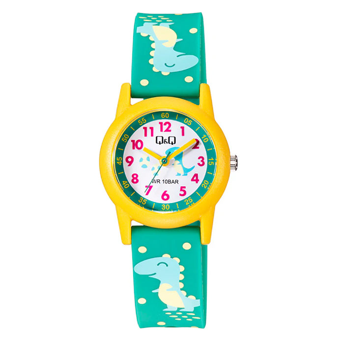 Q&Q QQ V22A-023VY グリーン ホワイト文字盤 アナログ キッズ 腕時計