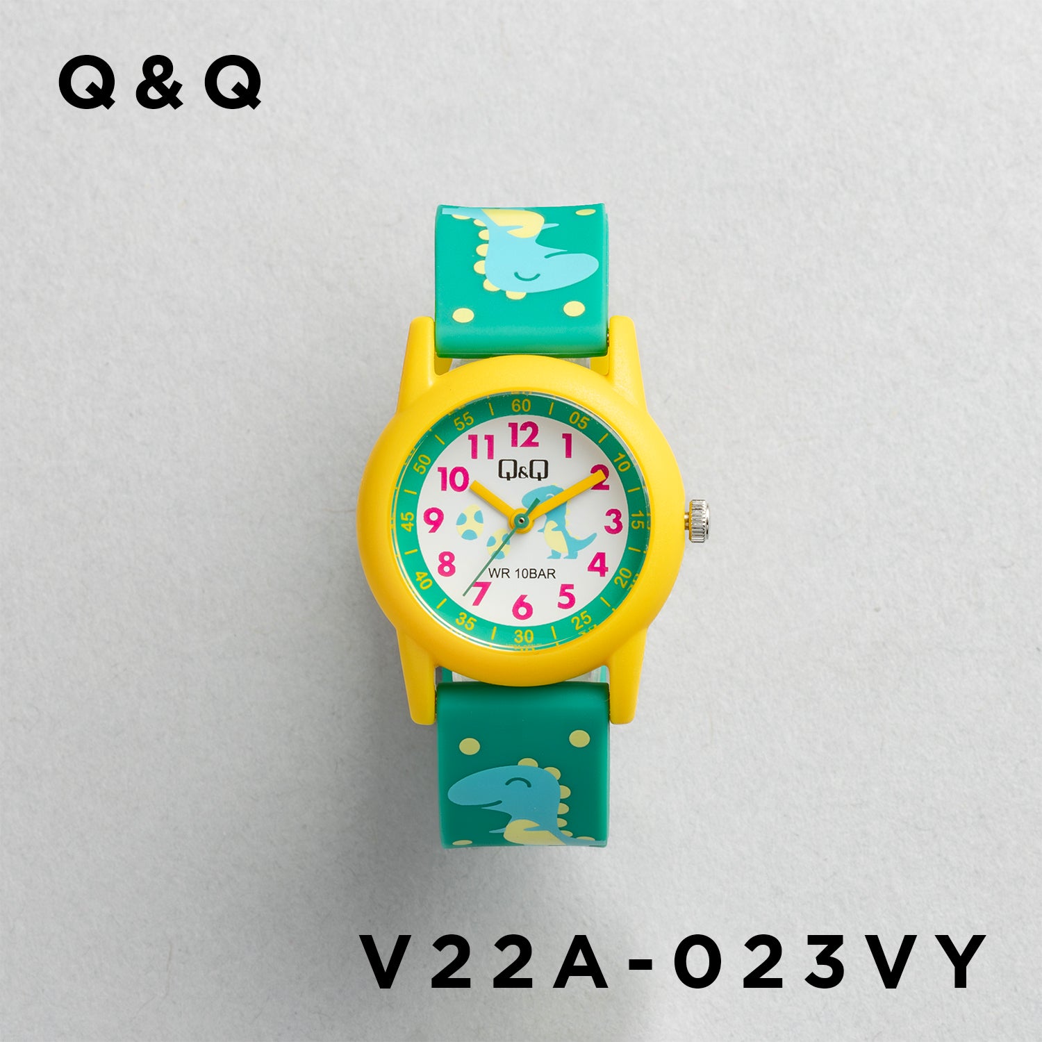 Q&Q QQ V22A-023VY グリーン ホワイト文字盤 アナログ キッズ 腕時計 正面