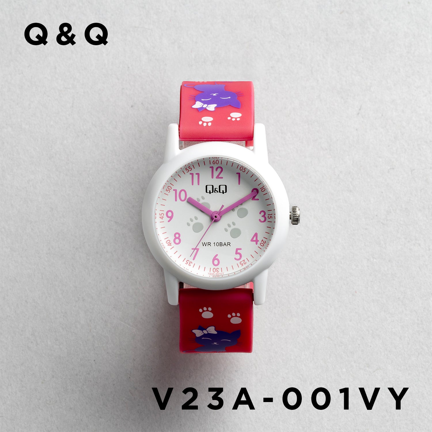 Q&Q QQ V23A-001VY ピンク ホワイト文字盤 アナログ キッズ 腕時計 正面