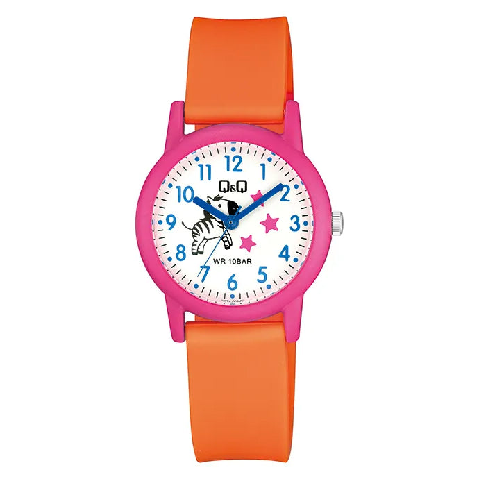 Q&Q QQ V23A-009VY オレンジ ホワイト文字盤 アナログ キッズ 腕時計