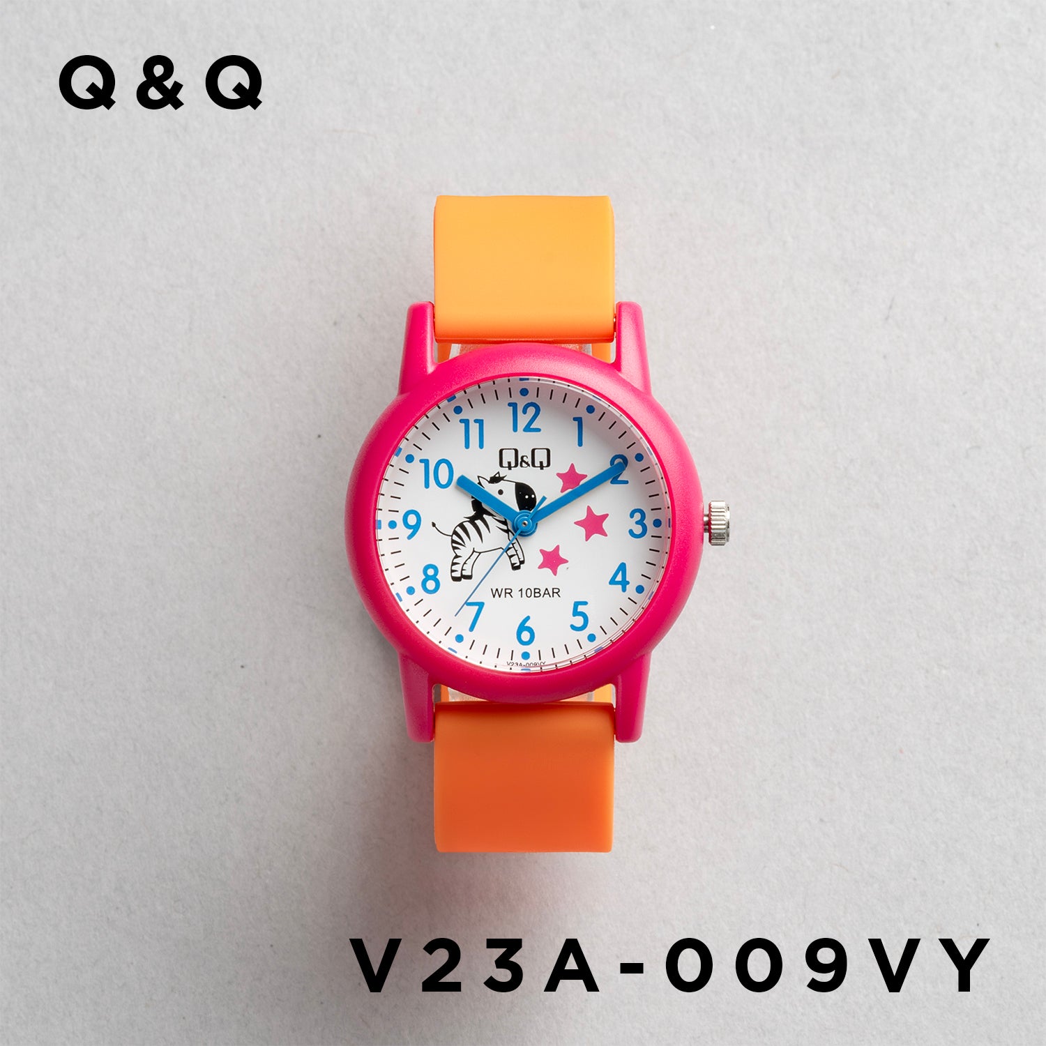 Q&Q QQ V23A-009VY オレンジ ホワイト文字盤 アナログ キッズ 腕時計 正面