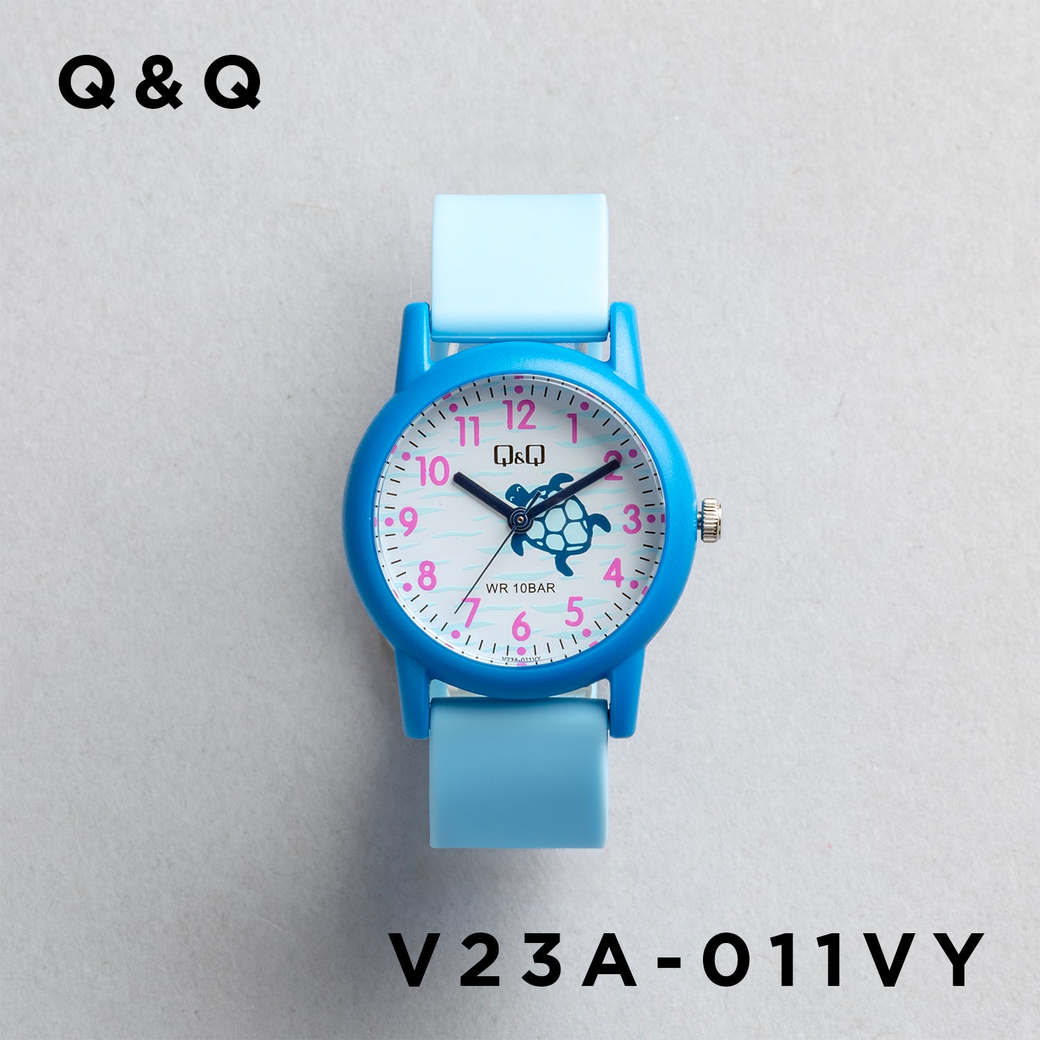 Q&Q QQ V23A-011VY ブルー ホワイト文字盤 アナログ キッズ 腕時計 正面