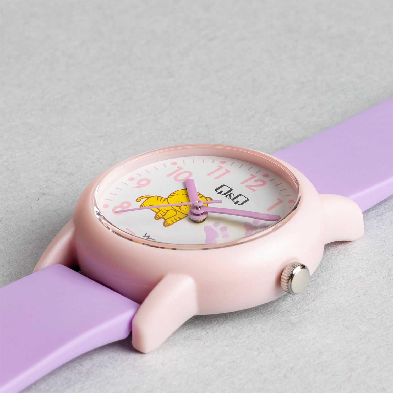 Q&Q QQ V23A-012VY パープル ホワイト文字盤 アナログ キッズ 腕時計 斜め