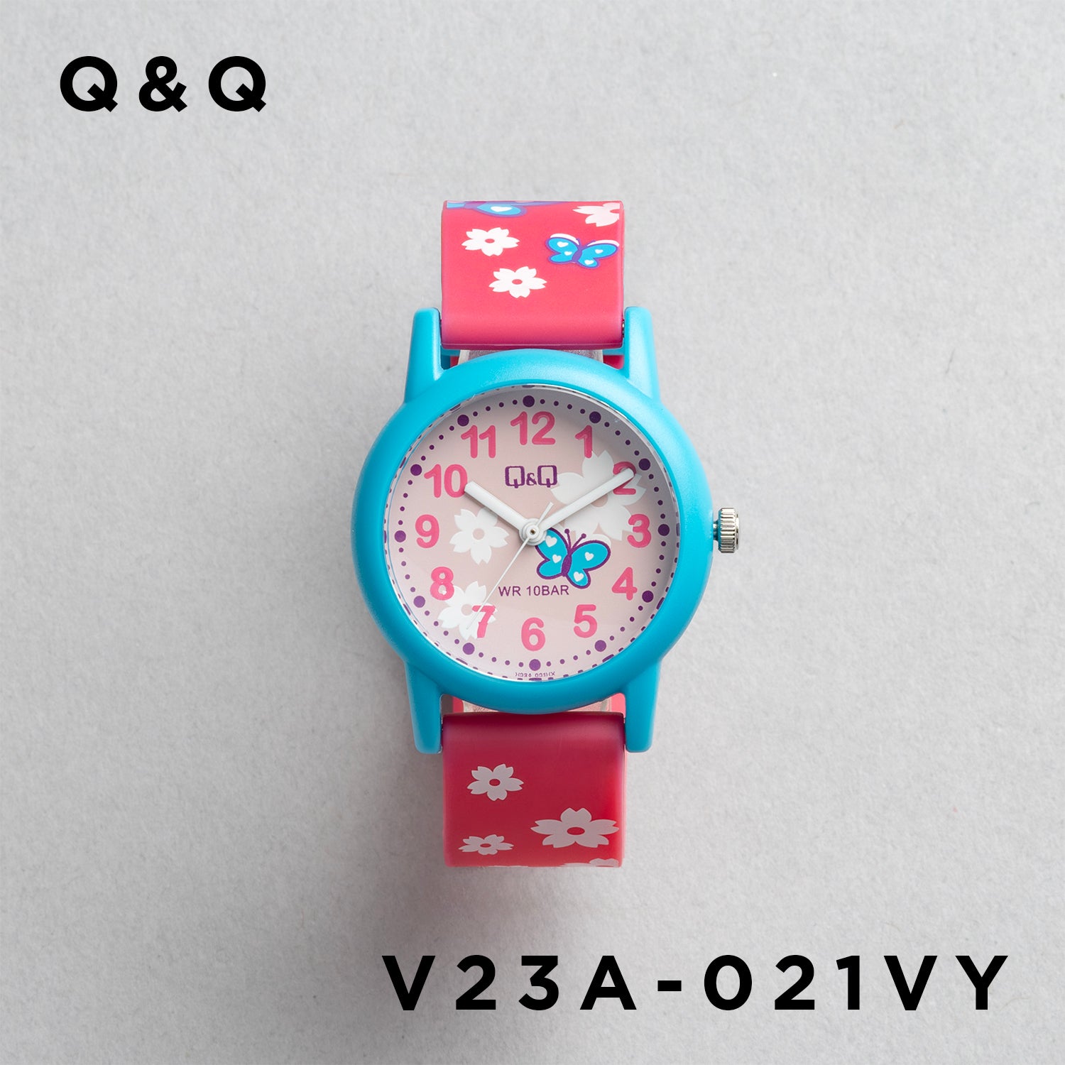 Q&Q QQ V23A-021VY ピンク ピンク文字盤 アナログ キッズ 腕時計 正面