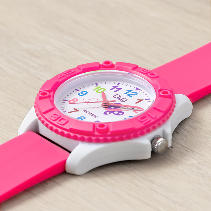 Q&Q キューアンドキュー VQ96J025Y ピンク ホワイト文字盤 アナログ キッズ 腕時計