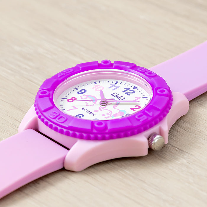 Q&Q キューアンドキュー VQ96J026Y パープル ホワイト文字盤 アナログ キッズ 腕時計