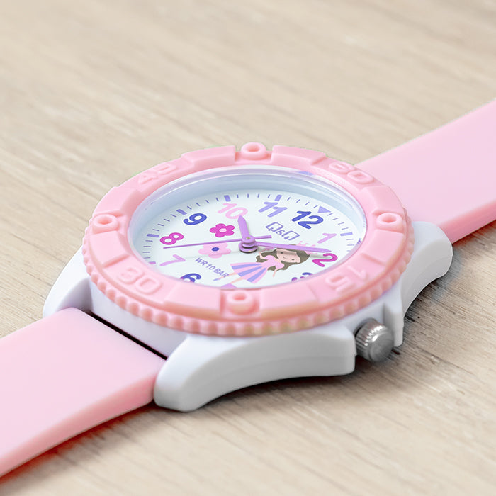Q&Q キューアンドキュー VQ96J027Y ピンク ホワイト文字盤 アナログ キッズ 腕時計