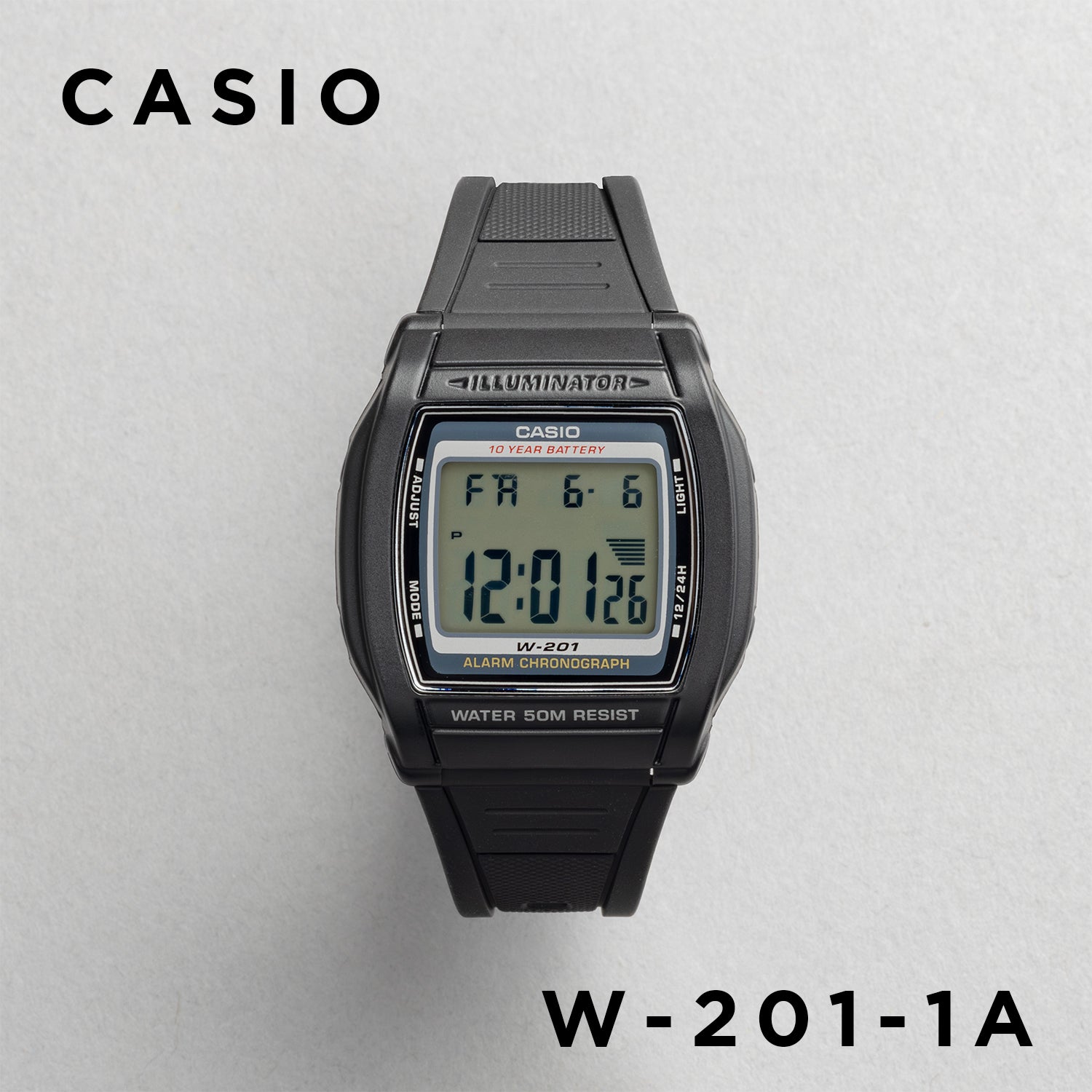 CASIO カシオ W-201-1A ブラック ブラック文字盤 デジタル メンズ 腕時計 正面