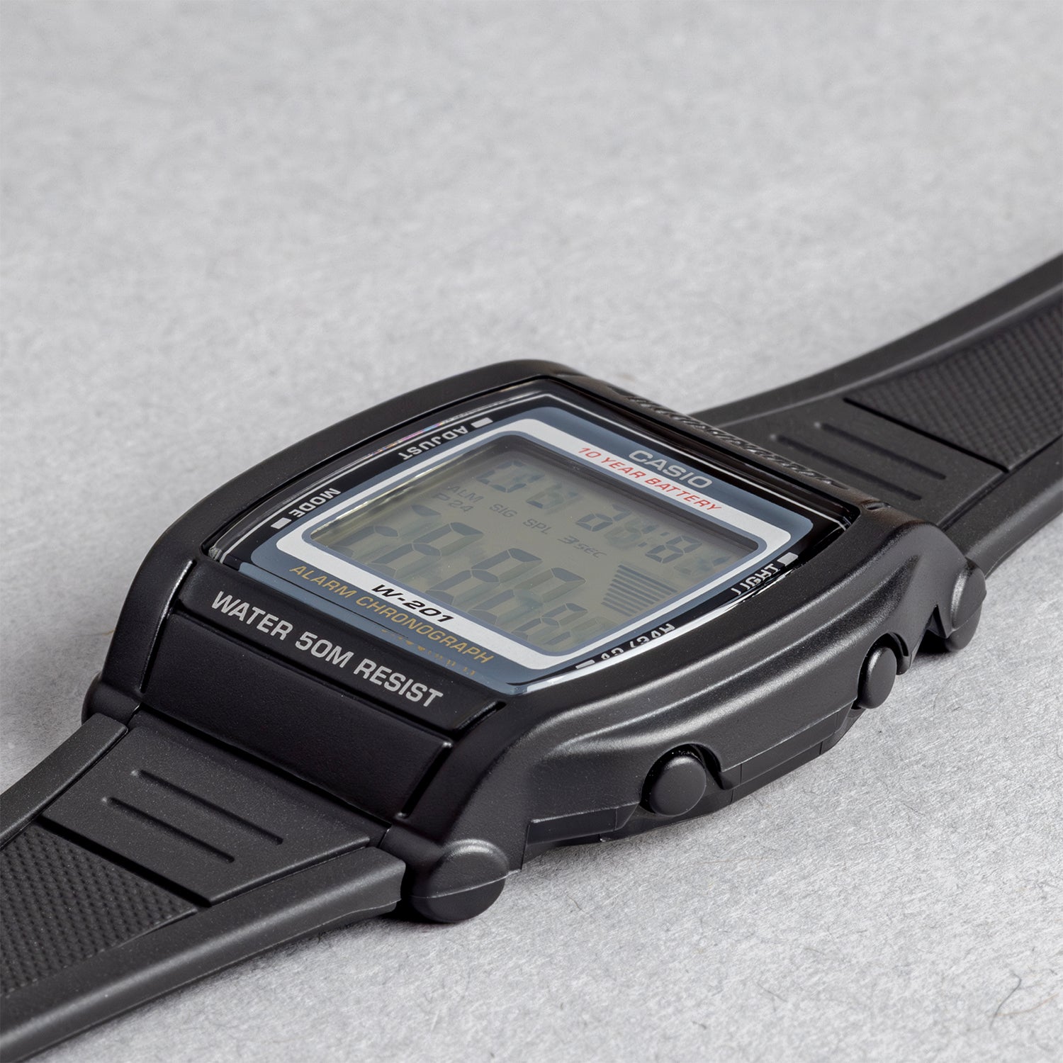 CASIO カシオ W-201-1A ブラック ブラック文字盤 デジタル メンズ 腕時計 斜め