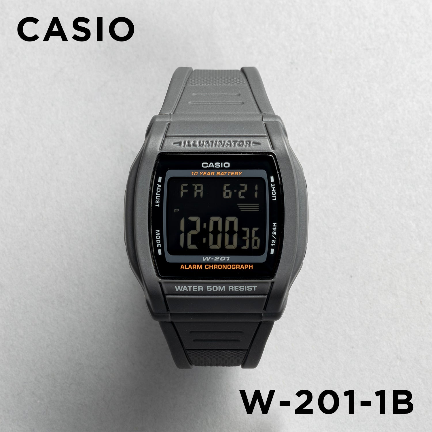 CASIO カシオ W-201-1B ブラック ブラック文字盤 デジタル メンズ 腕時計 正面