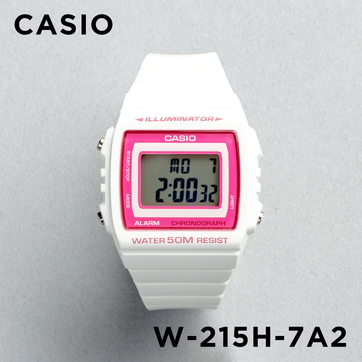 CASIO カシオ W-215H-7A2 ホワイト ピンク文字盤 デジタル ユニセックス 腕時計