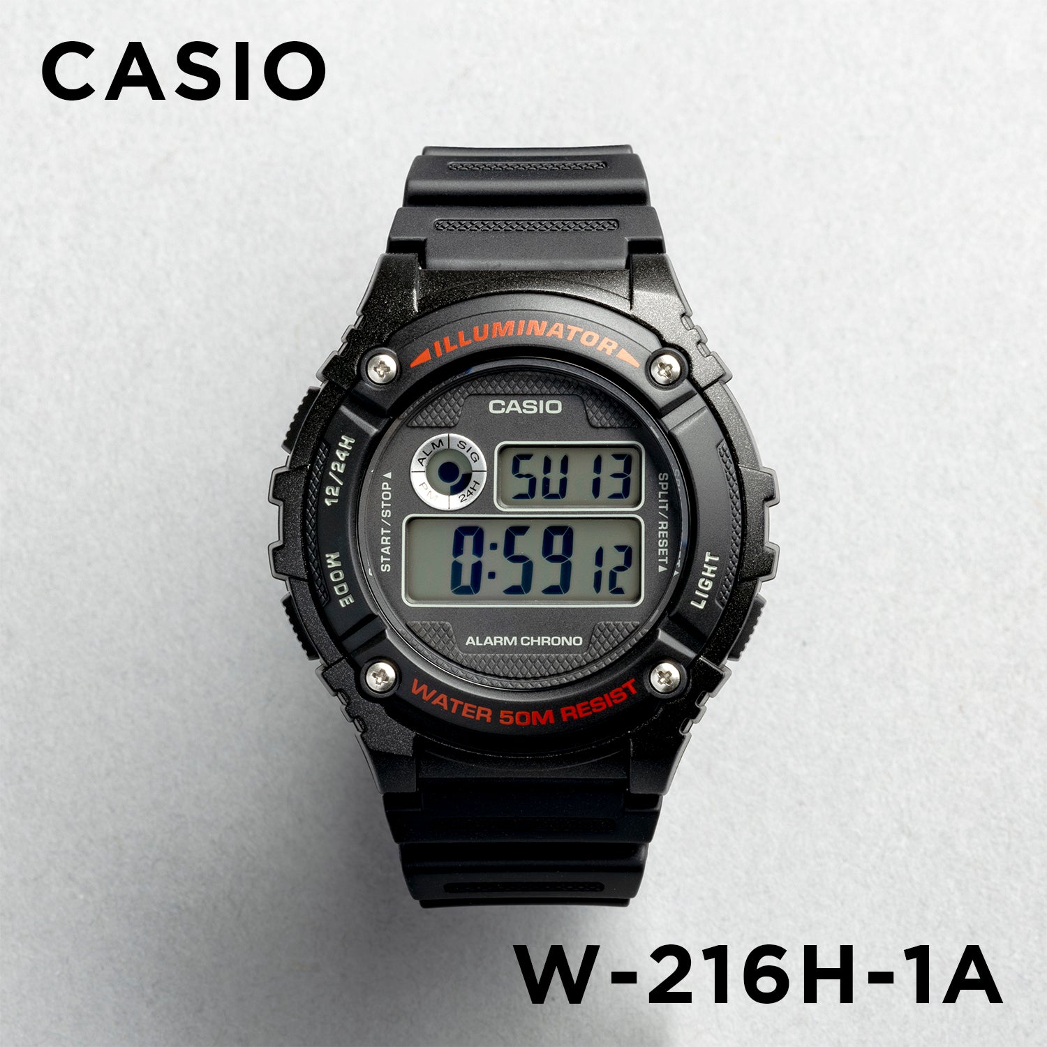 CASIO カシオ W-216H-1A ブラック ブラック文字盤 デジタル メンズ 腕時計 正面