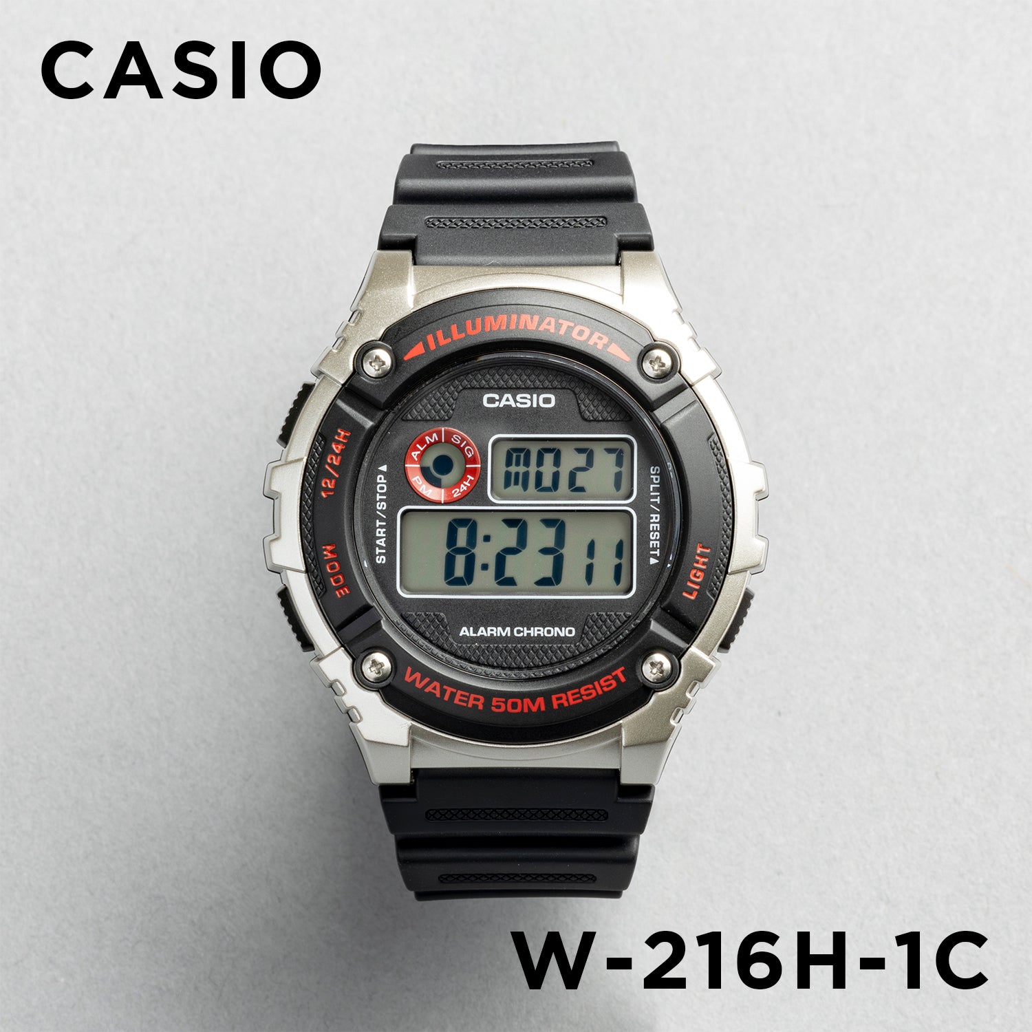 CASIO カシオ W-216H-1C ブラック ブラック文字盤 デジタル メンズ 腕時計 正面