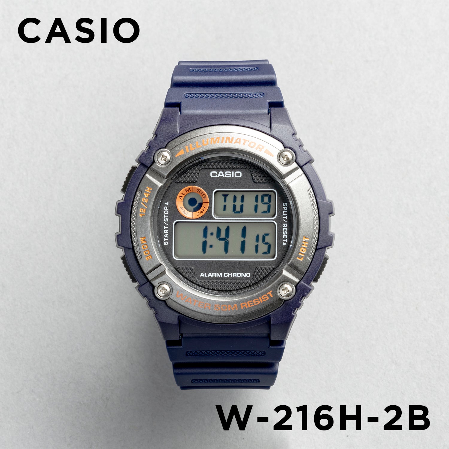 CASIO カシオ W-216H-2B ネイビー グレー文字盤 デジタル メンズ 腕時計 正面
