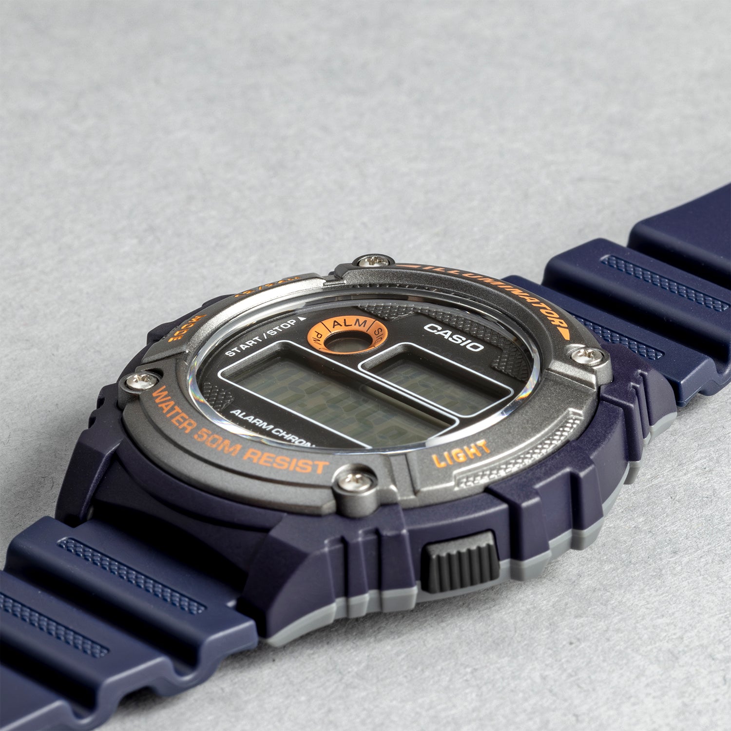 CASIO カシオ W-216H-2B ネイビー グレー文字盤 デジタル メンズ 腕時計 斜め