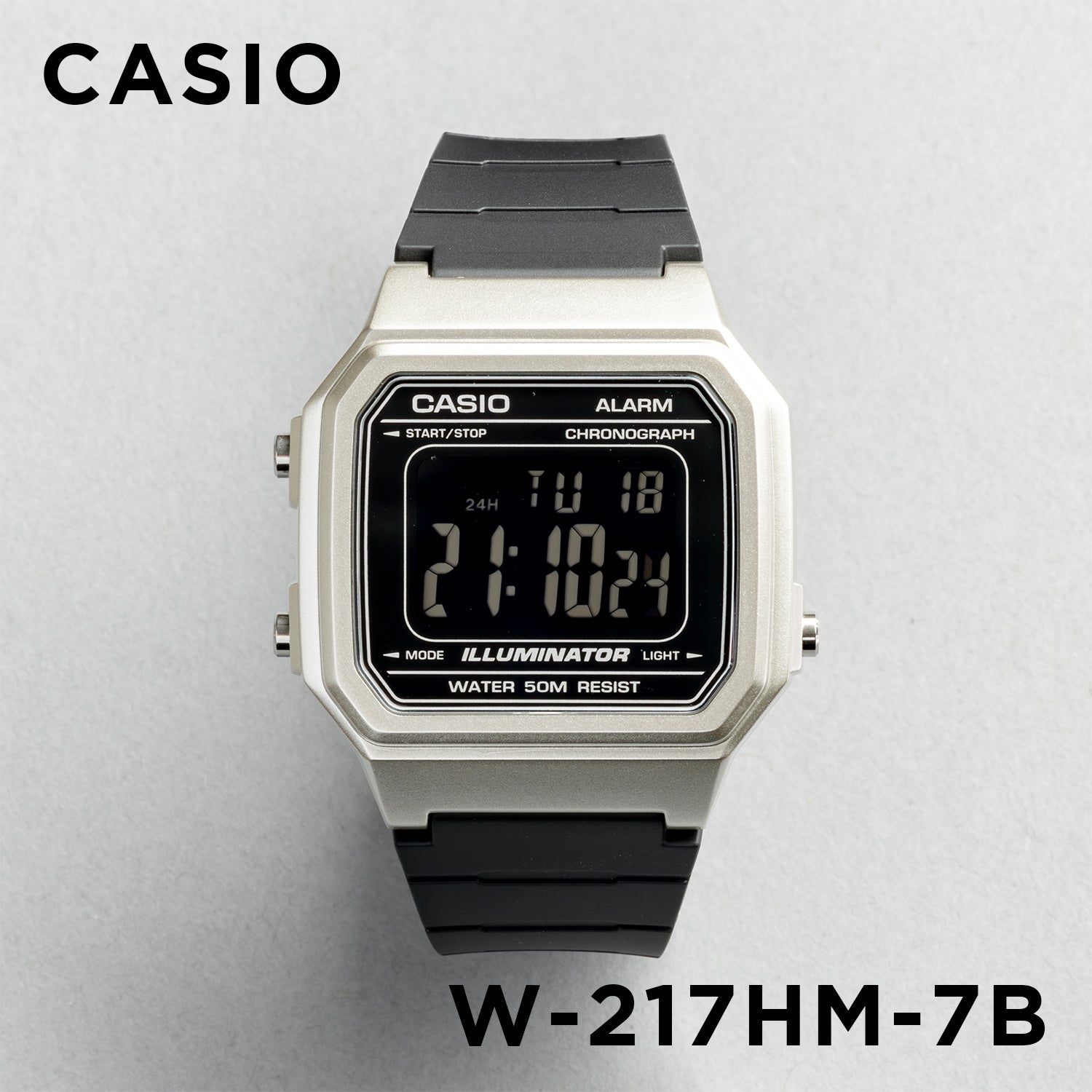 CASIO カシオ W-217HM-7B ブラック ブラック文字盤 デジタル ユニセックス 腕時計 正面