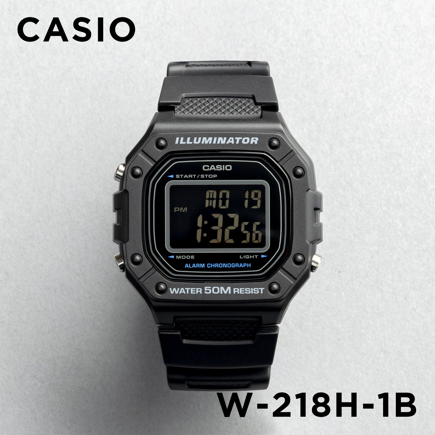CASIO カシオ W-218H-1B ブラック ブラック文字盤 デジタル メンズ 腕時計 正面