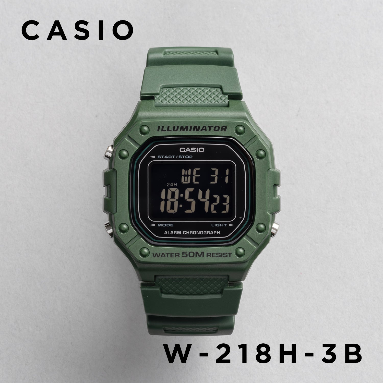 CASIO カシオ W-218H-3B カーキ ブラック文字盤 デジタル メンズ 腕時計 正面