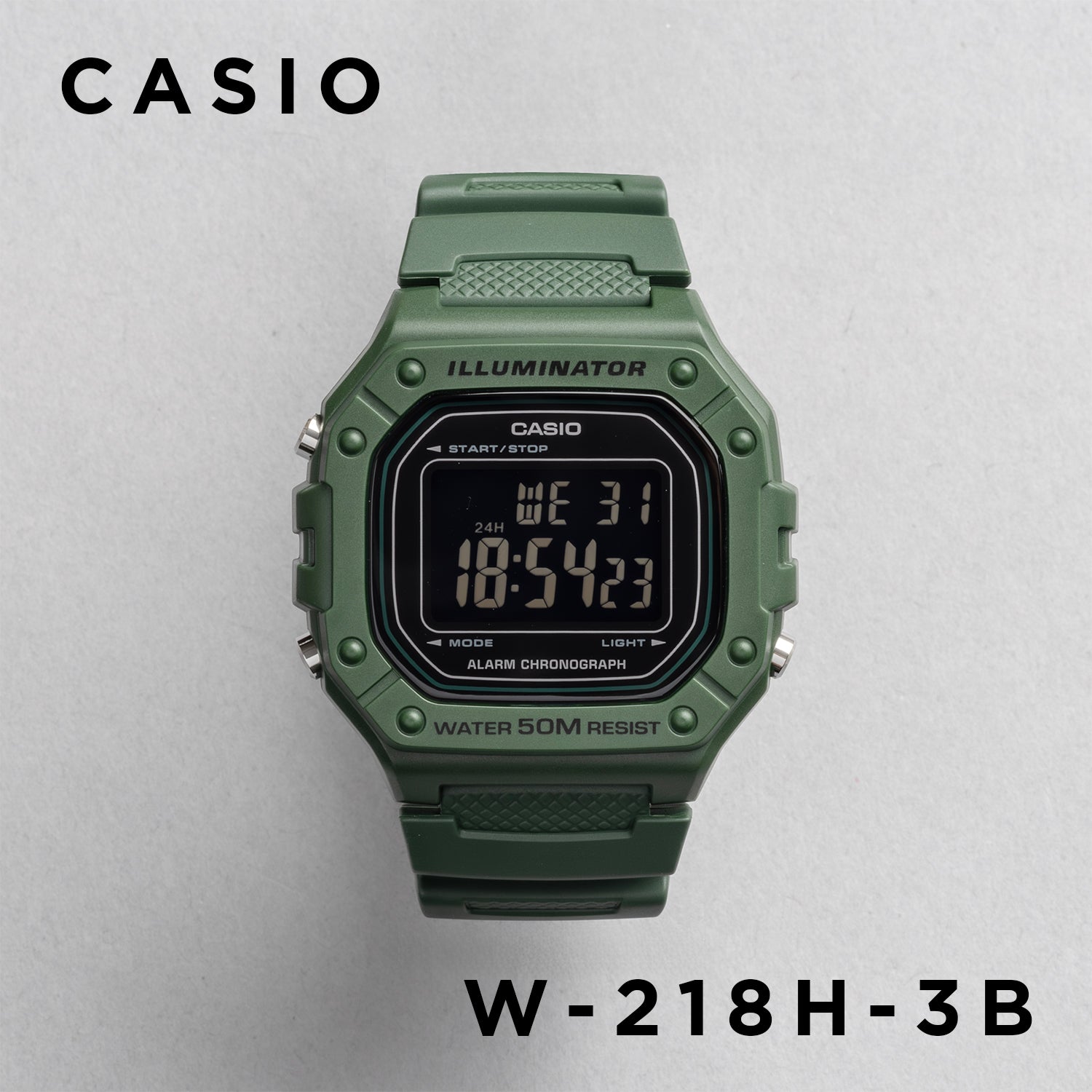 CASIO カシオ W-218H-3B カーキ ブラック文字盤 デジタル メンズ 腕時計 正面