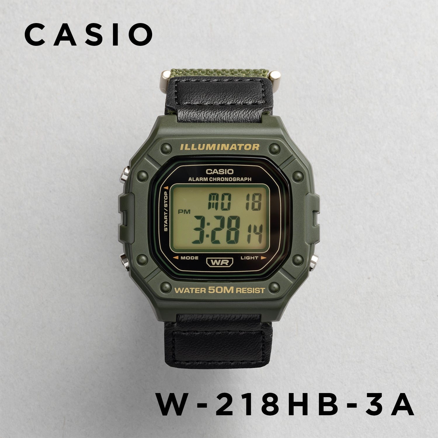 CASIO カシオ W-218HB-3A カーキ ブラック文字盤 デジタル メンズ 腕時計 正面