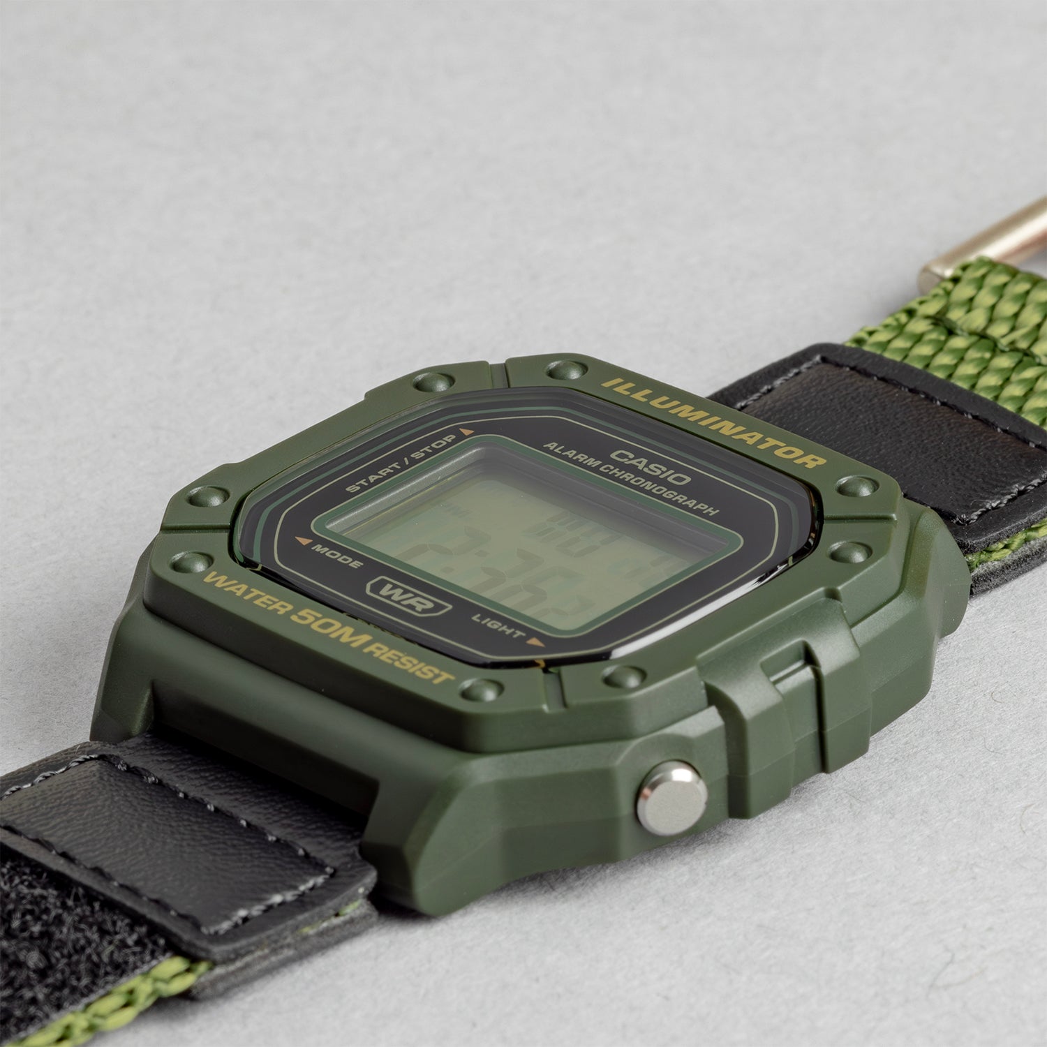 CASIO カシオ W-218HB-3A カーキ ブラック文字盤 デジタル メンズ 腕時計 斜め