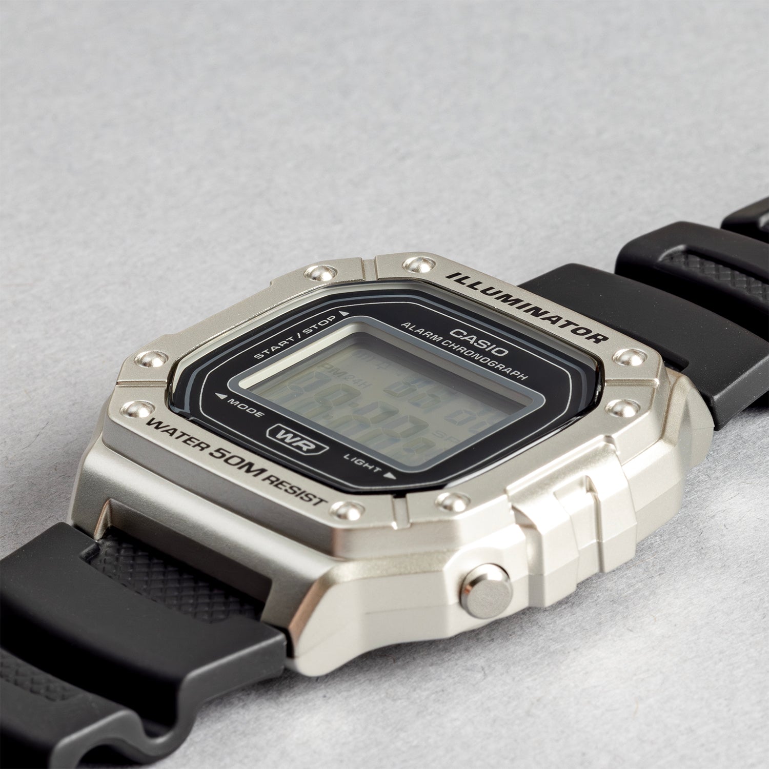 CASIO カシオ W-218HM-7A ブラック ブラック文字盤 デジタル メンズ 腕時計 斜め