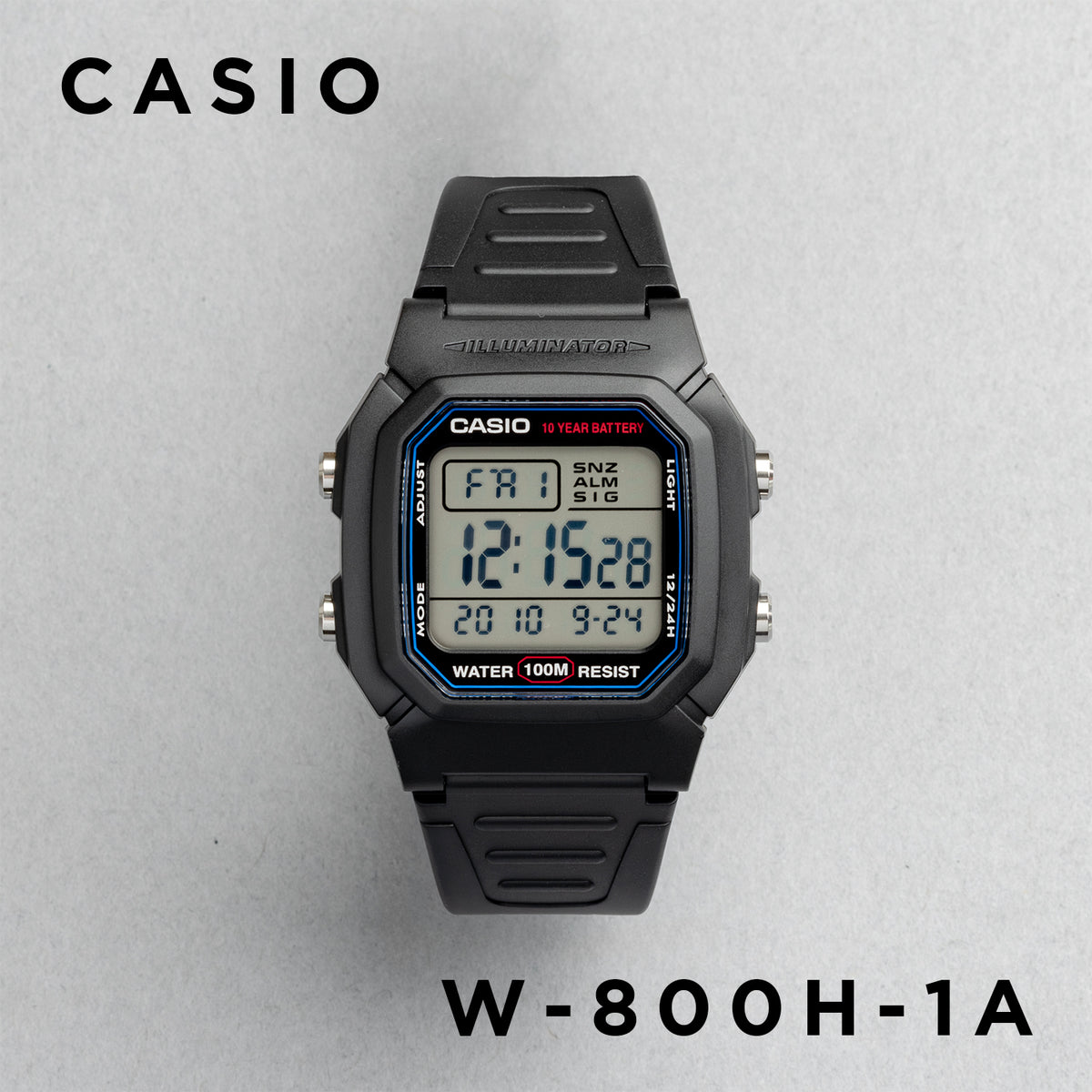 CASIO カシオ W-800H-1A ブラック ブラック文字盤 デジタル メンズ 腕時計 正面